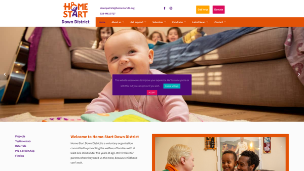 Screenshot of the Home Start Down District website