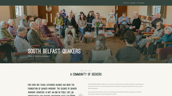 Screenshot of the The Religious Society of Friends (Quakers) in Ireland, South Belfast Preparative Meeting website