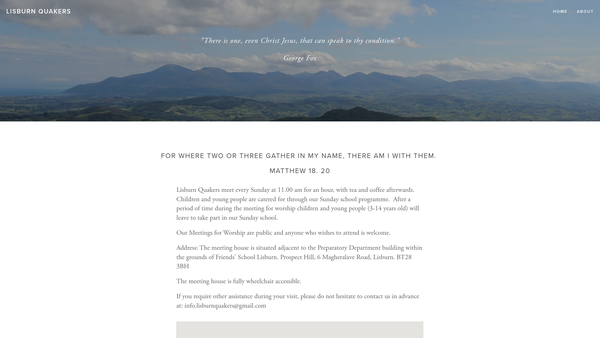 Screenshot of the Religious Society of Friends (Quakers) in Ireland, Lisburn Preparative Meeting website