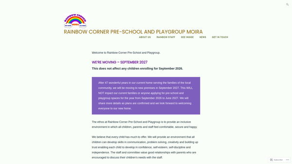 Screenshot of the Rainbow Corner Pre-School and Playgroup website