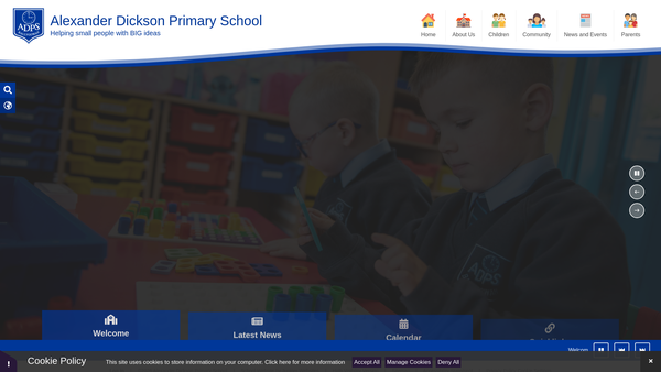 Screenshot of the Alexander Dickson Primary School Parent Teacher Association website