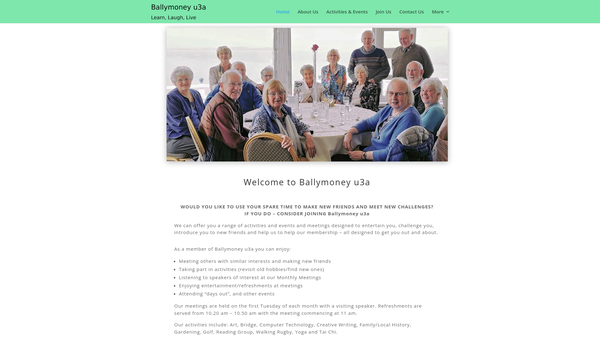 Screenshot of the Ballymoney U3A website