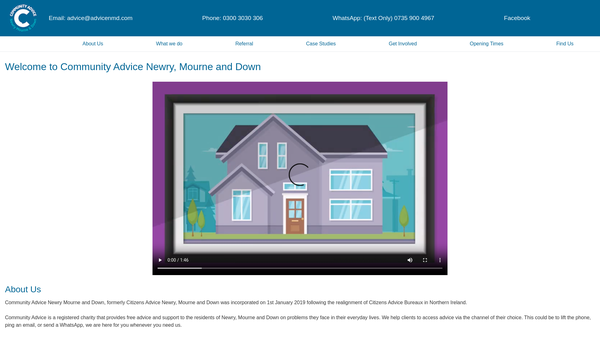 Screenshot of the Community Advice Newry Mourne & Down website