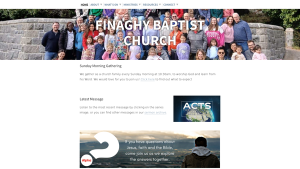 Screenshot of the Finaghy Baptist Church website