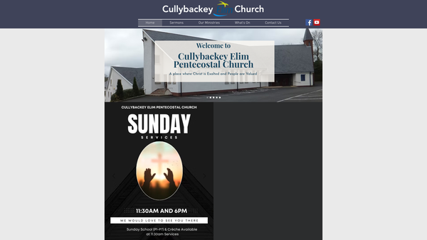 Screenshot of the Cullybackey Elim Pentecostal Church website