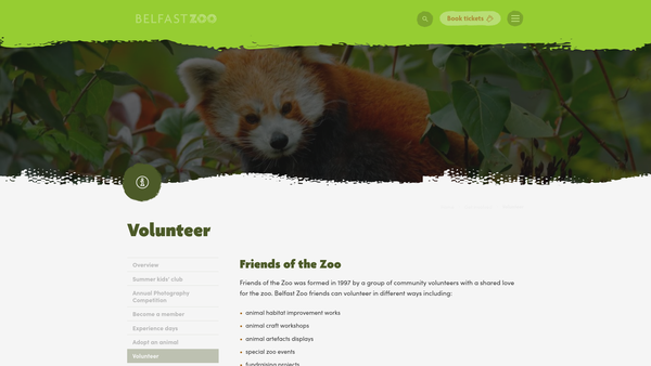 Screenshot of the Friends of the Zoo website
