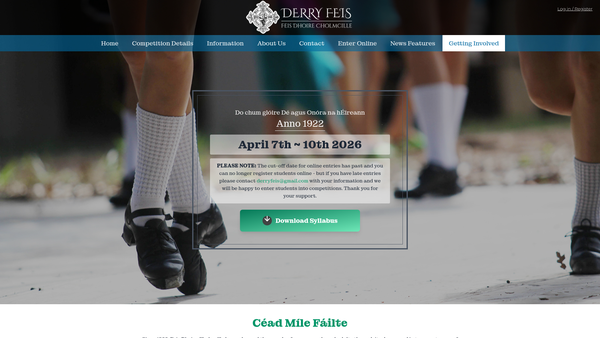 Screenshot of the Feis Dhoire Cholmcille website