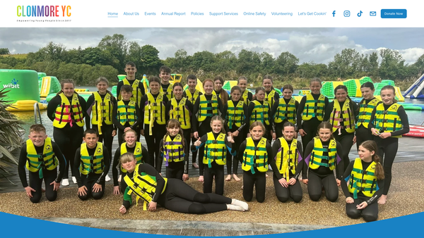 Screenshot of the Clonmore Youth Club website