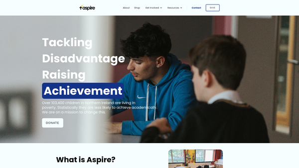 Screenshot of the Aspire NI website