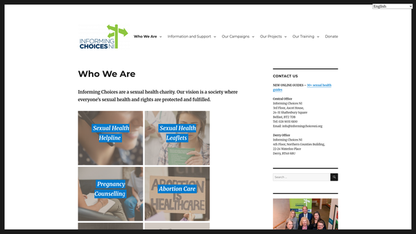Screenshot of the INFORMING CHOICES NI (trading as ICNI) Ltd website