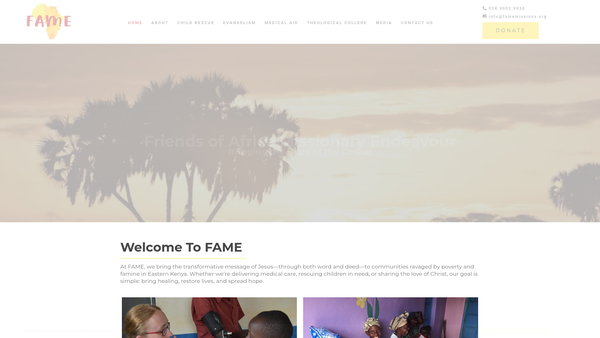 Screenshot of the Friends Of Africa Missionary Endeavour Limited website