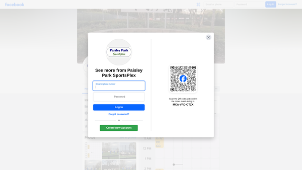 Screenshot of the Paisley Park Sportsplex website