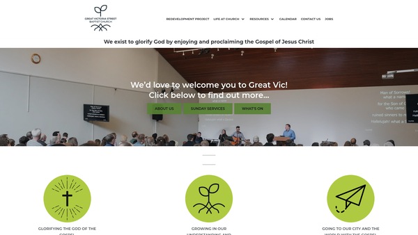 Screenshot of the Great Victoria Street Baptist Church website