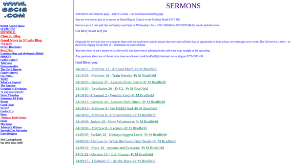 Screenshot of the Bethel Baptist Church website