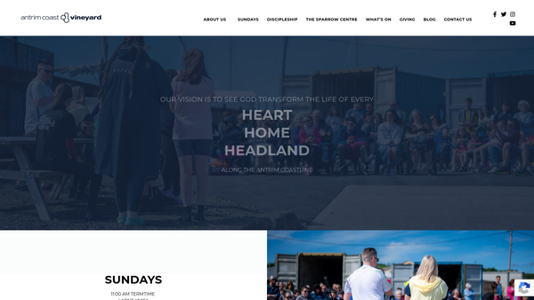 Screenshot of the Antrim Coast Vineyard Church website
