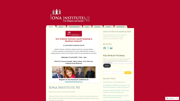 Screenshot of the The Iona Institute Northern Ireland website