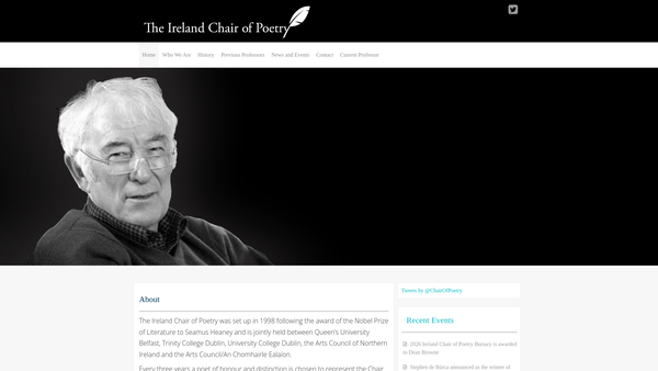 Screenshot of the The Ireland Chair of Poetry, Northern Ireland website