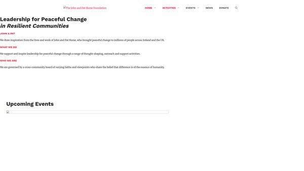 Screenshot of the The John and Pat Hume Foundation for Peaceful Change and Reconciliation website