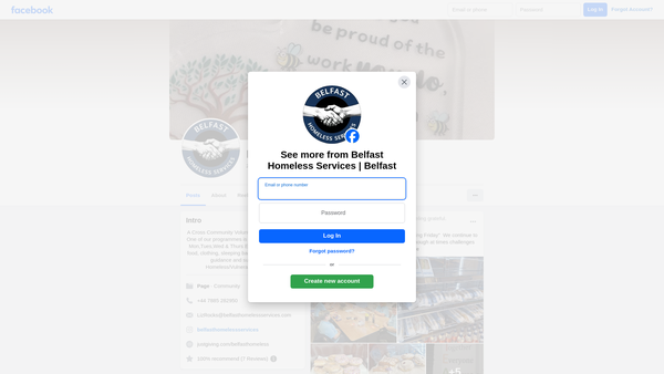 Screenshot of the Belfast Homeless Services website