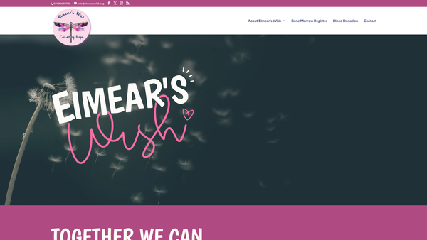 Screenshot of the Eimear's Wish Creating Hope website