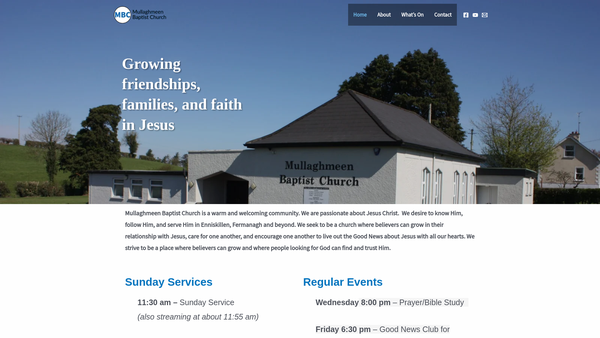 Screenshot of the Mullaghmeen Baptist Church website