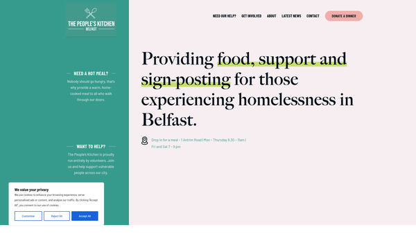 Screenshot of the People's Kitchen Belfast website