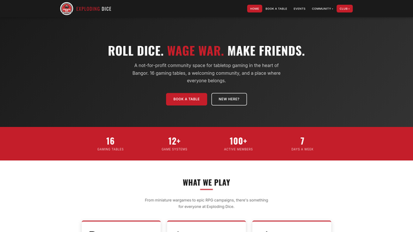 Screenshot of the Exploding Dice website