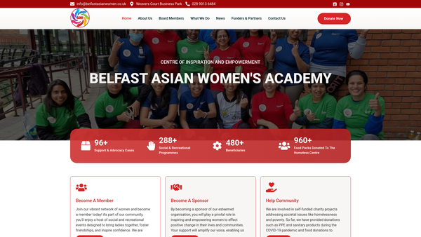 Screenshot of the Belfast Asian Women's Academy website