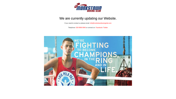 Screenshot of the Monkstown Boxing Club website