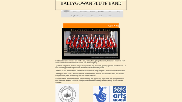 Screenshot of the Ballygowan Concert Flute Band website