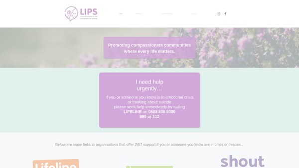 Screenshot of the LIPS (Limavady Initiative for the Prevention of Suicide) website