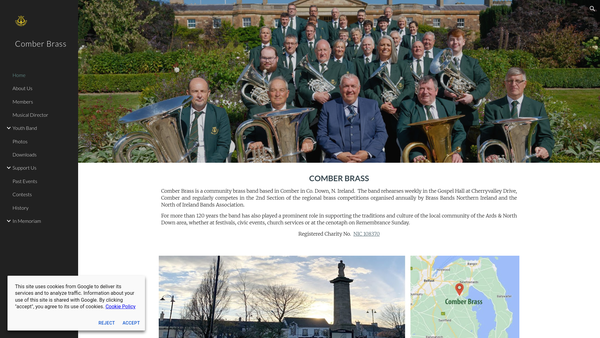 Screenshot of the Comber Brass website