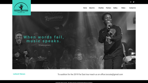 Screenshot of the Toccata Musical Productions UK website