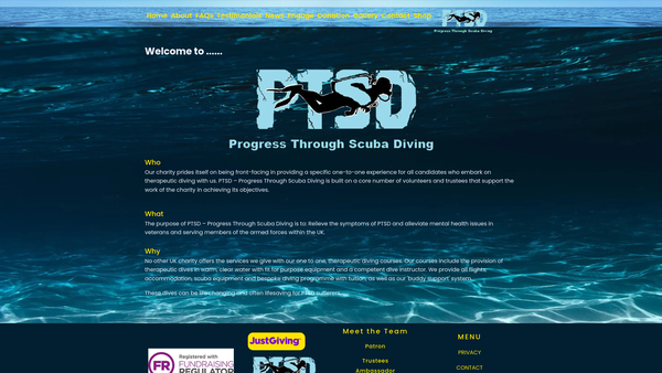 Screenshot of the PTSD Progress Through Scuba Diving website