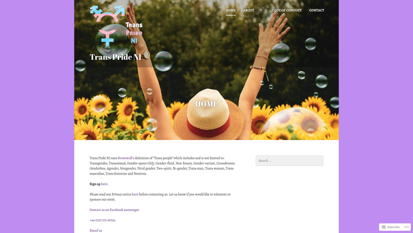 Screenshot of the Trans Pride Northern Ireland website