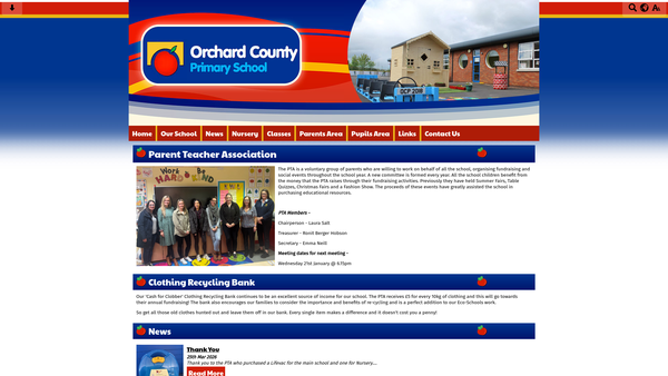 Screenshot of the Orchard County Primary School Parent Teacher Association website