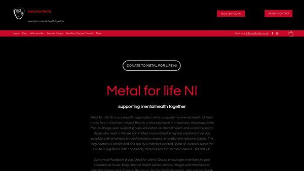Screenshot of the Metal for Life N.I website