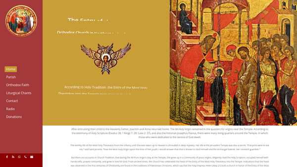 Screenshot of the THE ORTHODOX CHRISTIAN CHURCH IN NORTHERN IRELAND-The Entry of The Most Holy Theotokos into The Temple website