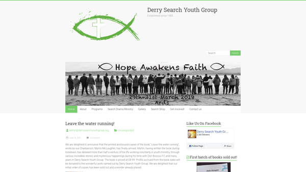 Screenshot of the Derry Search Youth Group website