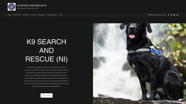 Screenshot of the K9 Search and Rescue NI Ltd website