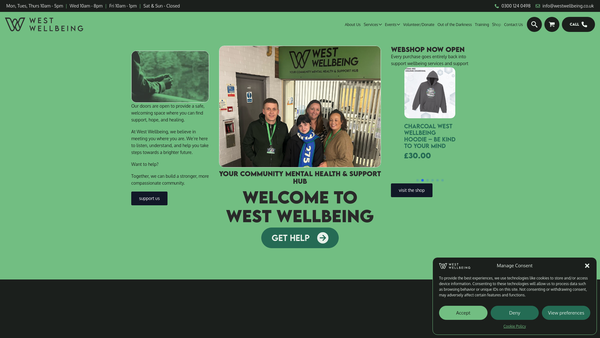 Screenshot of the West Wellbeing Suicide Prevention Limited website