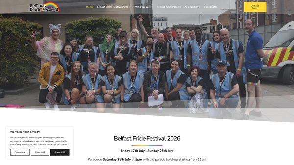 Screenshot of the Belfast Pride Ltd website