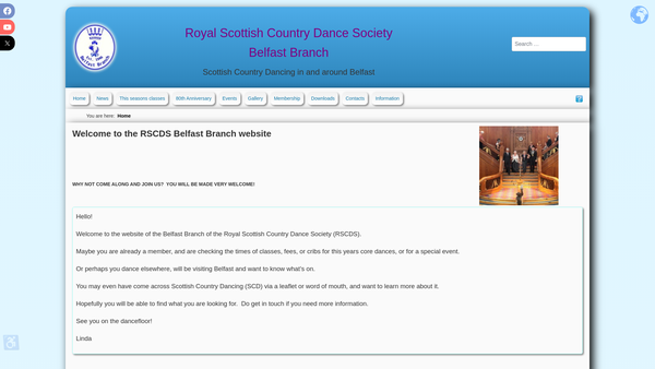 Screenshot of the Royal Scottish Country Dance Society Belfast Branch website