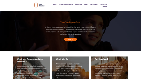 Screenshot of the One Equine Trust website