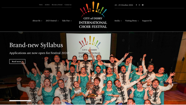 Screenshot of the City of Derry International Choir Festival Ltd. website