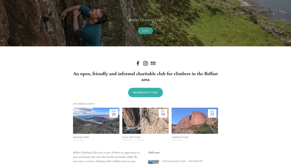 Screenshot of the Belfast Climbing Club website