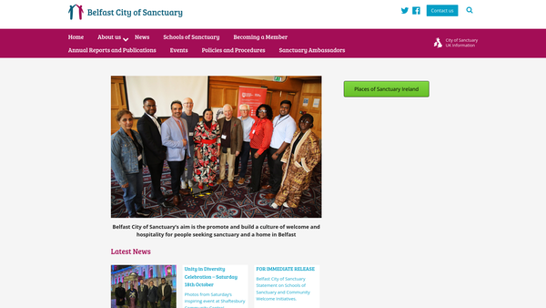 Screenshot of the Belfast City of Sanctuary website