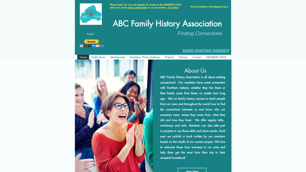 Screenshot of the ABC Family History Association website