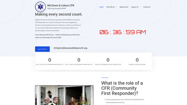 Screenshot of the Mid Down & Lisburn District Community First Responders Scheme website