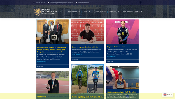 Screenshot of the Bangor Academy and Sixth Form College Parent Teacher and Friend Association website